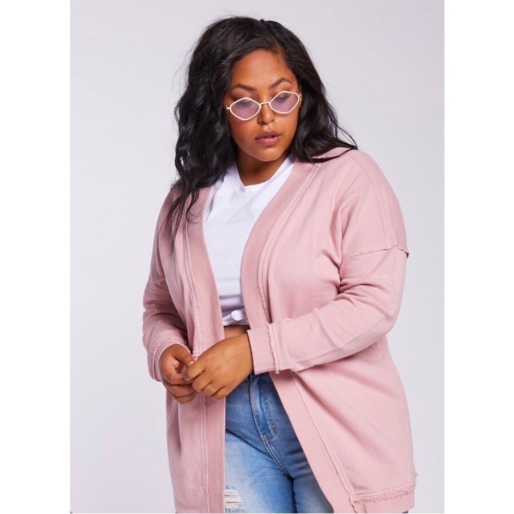 NEW Rose Pink Open Cardigan Sweater size 10 Raw Hem Design with Pockets - Picture 1 of 9